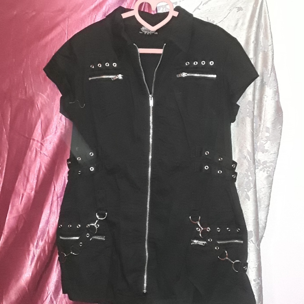 "Hearts & Roses"Black Corset  Dress Goth Punk sz14